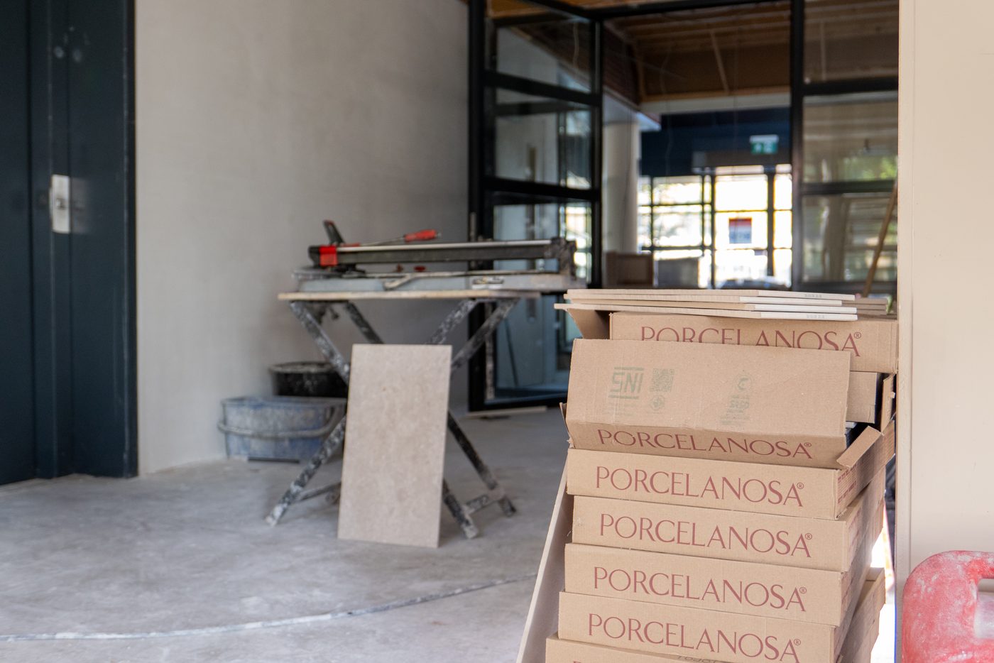 Boxes of tile ready for installation at Pulse