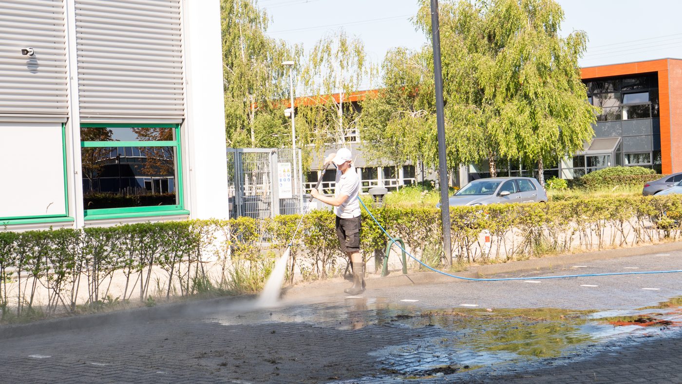 Pressure washing the terrain at Pulse